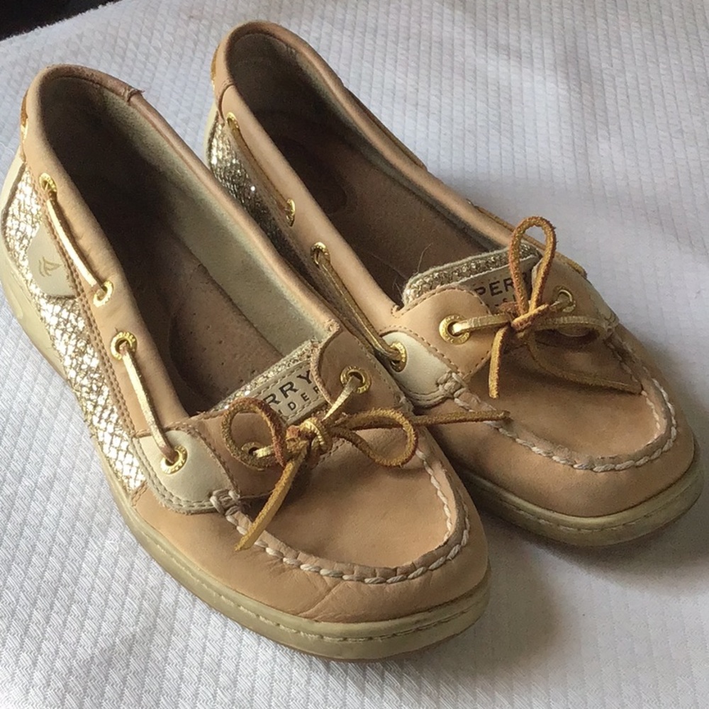 Sperry Top-Siders Ladies 7.5 Natural w Gold Leather Accents